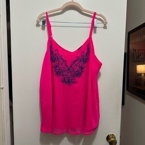 NWT Torrid Bright Pink Camisole with Blue Embroidery